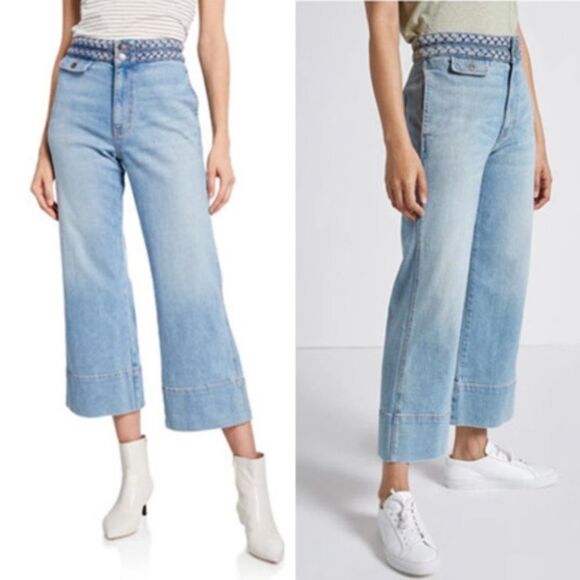 Current/Elliott Braided High Waist Cropped Camp Jeans in Light Blue Wash Size 27 - Picture 1 of 12